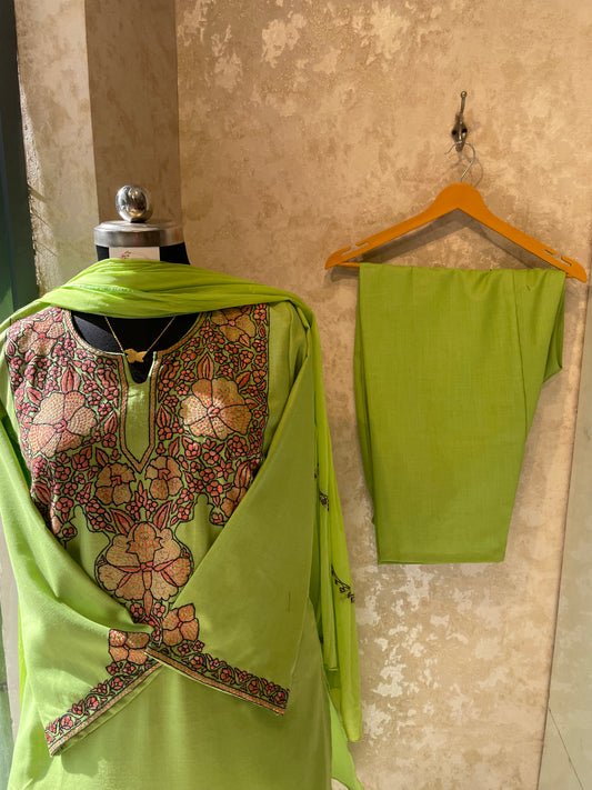 Sozni Embroidered Suit | Light Green